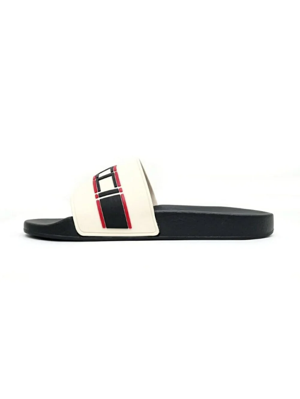 Gucci Rubber Sandals Logo Black White Red Shoes 10